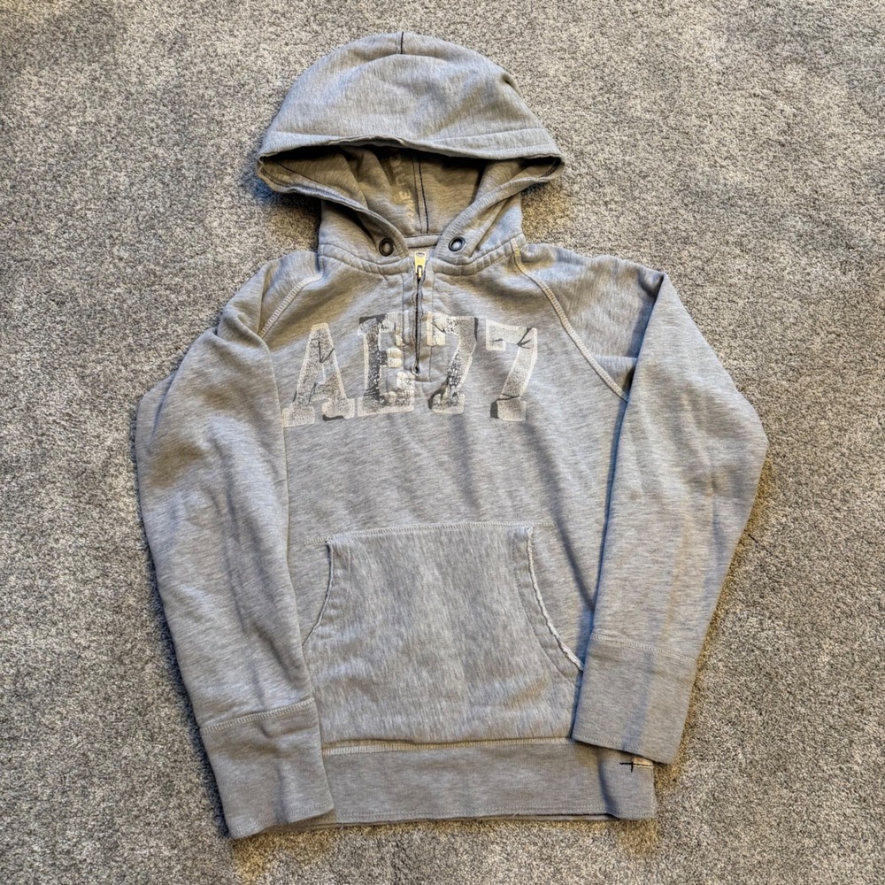 Y2K American Eagle Outfitters Mens XS Heather Gray AE77 Quarter Zip Hoodie
